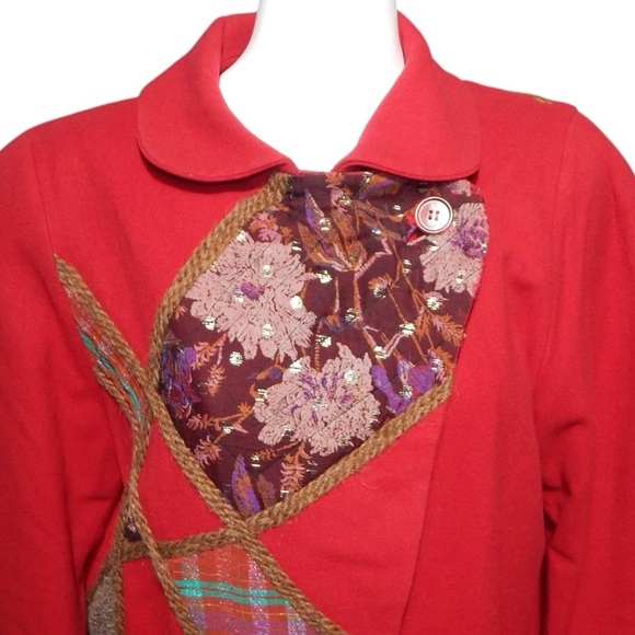 KOOS Van Den Akker Vintage 80s Jacket Wool Art To Wear Patchwork Red Size 8 - Picture 3 of 13